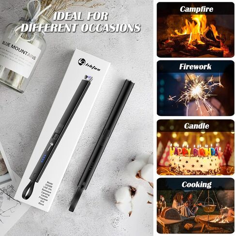 LIHTUN Candle Lighter, Windproof Electric Lighter with LED Battery Display Safety Lock, Flameless Rechargeable Lighter with Built-in USB Cable, Plasma Arc Long Lighter for Candle BBQ Camping Lighters in Kuwait