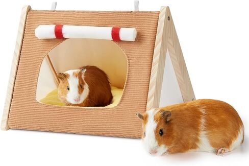 خيمة مخبأ خنزير غينيا من جيفند، خيمة سرير خشبية مثلثة لخنازير غينيا، موئل قوي لخنازير غينيا مع حصيرة قابلة للإزالة، مخبأ القنفذ مع ستائر، سرير بيت الحيوانات الصغيرة لفئران الهامستر in Kuwait