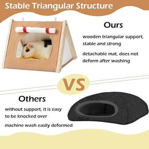 خيمة مخبأ خنزير غينيا من جيفند، خيمة سرير خشبية مثلثة لخنازير غينيا، موئل قوي لخنازير غينيا مع حصيرة قابلة للإزالة، مخبأ القنفذ مع ستائر، سرير بيت الحيوانات الصغيرة لفئران الهامستر in Kuwait