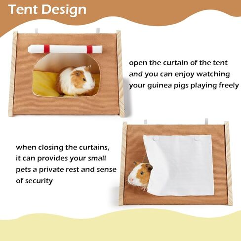 خيمة مخبأ خنزير غينيا من جيفند، خيمة سرير خشبية مثلثة لخنازير غينيا، موئل قوي لخنازير غينيا مع حصيرة قابلة للإزالة، مخبأ القنفذ مع ستائر، سرير بيت الحيوانات الصغيرة لفئران الهامستر in Kuwait