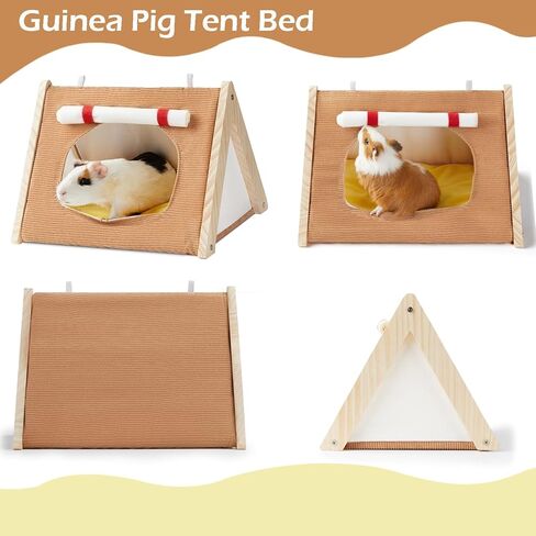 خيمة مخبأ خنزير غينيا من جيفند، خيمة سرير خشبية مثلثة لخنازير غينيا، موئل قوي لخنازير غينيا مع حصيرة قابلة للإزالة، مخبأ القنفذ مع ستائر، سرير بيت الحيوانات الصغيرة لفئران الهامستر in Kuwait