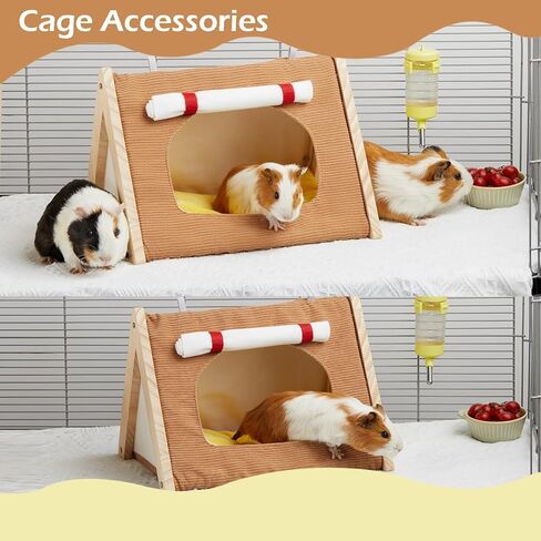 خيمة مخبأ خنزير غينيا من جيفند، خيمة سرير خشبية مثلثة لخنازير غينيا، موئل قوي لخنازير غينيا مع حصيرة قابلة للإزالة، مخبأ القنفذ مع ستائر، سرير بيت الحيوانات الصغيرة لفئران الهامستر in Kuwait