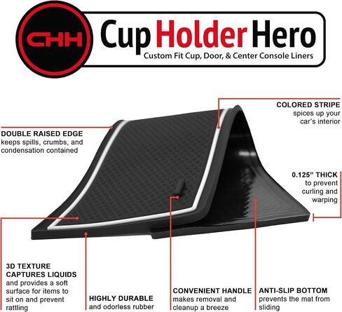 CupHolderHero fits Chevy Camaro Accessories 2010-2024 Premium Custom Interior Non-Slip Anti Dust Cup Holder Inserts, Center Console Liner Mats, Door Pocket Liners 9pc Set (Red Trim) in Kuwait
