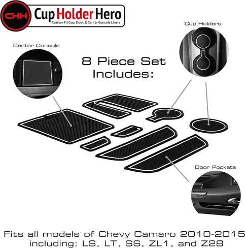 CupHolderHero fits Chevy Camaro Accessories 2010-2024 Premium Custom Interior Non-Slip Anti Dust Cup Holder Inserts, Center Console Liner Mats, Door Pocket Liners 9pc Set (Red Trim) in Kuwait