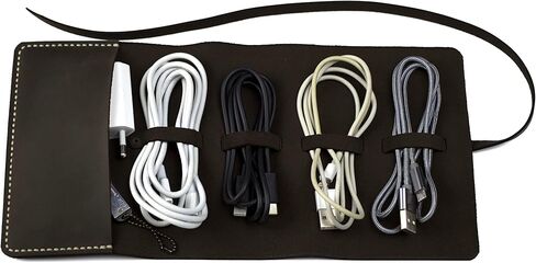 Leather Cord Organizer Wrap Holder Cable bag Roll Holder Earphone wrap winder Travel Accessories (Brown) - Y2S in Saudi Arabia
