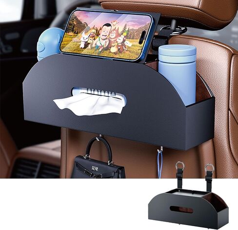 Backseat Car Organizer with 2 Drink Cup Holder - Tissue Holder - Car Seat Hooks for Headrest - Multi-Functional Storage for Travel - Perfect for Kids, Adults(Black) in Saudi Arabia