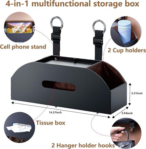 Backseat Car Organizer with 2 Drink Cup Holder - Tissue Holder - Car Seat Hooks for Headrest - Multi-Functional Storage for Travel - Perfect for Kids, Adults(Black) in Saudi Arabia