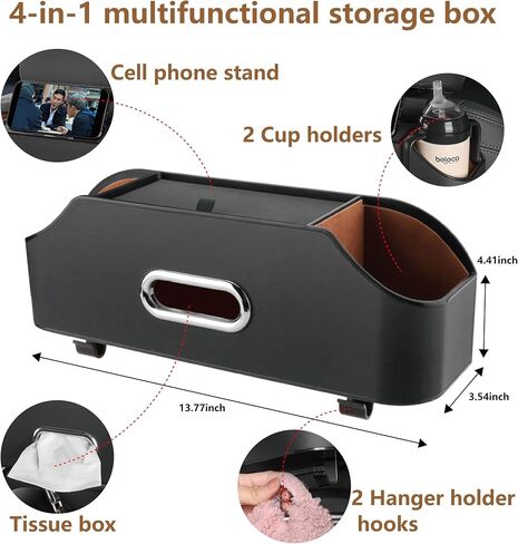 Backseat Car Organizer with 2 Drink Cup Holder - Tissue Holder - Car Seat Hooks for Headrest - Multi-Functional Storage for Travel - Perfect for Kids, Adults(Black) in Saudi Arabia