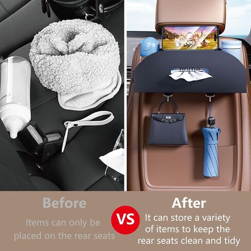 Backseat Car Organizer with 2 Drink Cup Holder - Tissue Holder - Car Seat Hooks for Headrest - Multi-Functional Storage for Travel - Perfect for Kids, Adults(Black) in Saudi Arabia