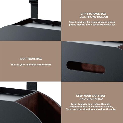 Backseat Car Organizer with 2 Drink Cup Holder - Tissue Holder - Car Seat Hooks for Headrest - Multi-Functional Storage for Travel - Perfect for Kids, Adults(Black) in Saudi Arabia
