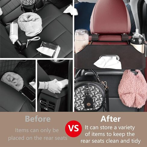 Backseat Car Organizer with 2 Drink Cup Holder - Tissue Holder - Car Seat Hooks for Headrest - Multi-Functional Storage for Travel - Perfect for Kids, Adults(Black) in Saudi Arabia