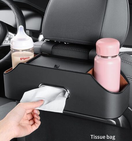 Backseat Car Organizer with 2 Drink Cup Holder - Tissue Holder - Car Seat Hooks for Headrest - Multi-Functional Storage for Travel - Perfect for Kids, Adults(Black) in Saudi Arabia