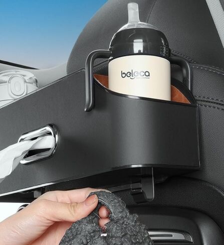 Backseat Car Organizer with 2 Drink Cup Holder - Tissue Holder - Car Seat Hooks for Headrest - Multi-Functional Storage for Travel - Perfect for Kids, Adults(Black) in Saudi Arabia