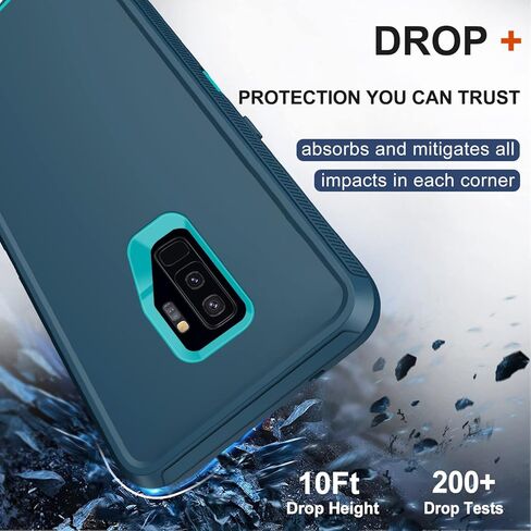 حافظة لهاتف سامسونج جالاكسي S9 بلس مع حافظة بمشبك حزام، واقي شاشة 2X، حماية من الدرجة العسكرية، غطاء واقٍ متين مقاوم للصدمات لكامل الجسم لهاتف سامسونج جالاكسي S9+ بلس (أسود) in Kuwait