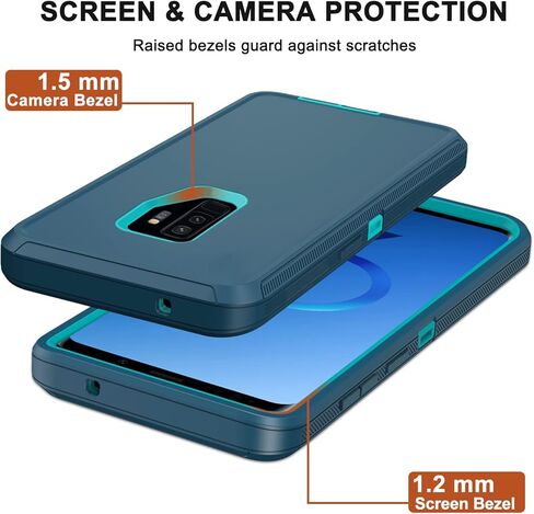 حافظة لهاتف سامسونج جالاكسي S9 بلس مع حافظة بمشبك حزام، واقي شاشة 2X، حماية من الدرجة العسكرية، غطاء واقٍ متين مقاوم للصدمات لكامل الجسم لهاتف سامسونج جالاكسي S9+ بلس (أسود) in Kuwait