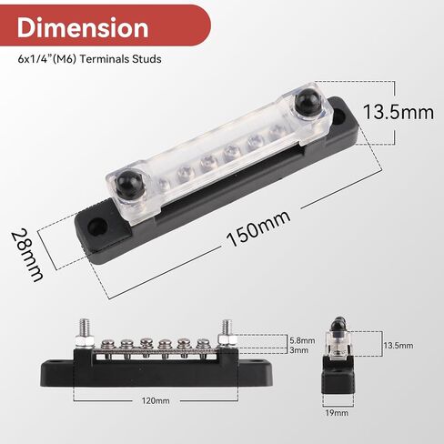 SsllZdq 6-Terminal Distribution Board busbar 6 Terminal Bus Bar Kit - 150A Bus Bar Block كتلة توزيع طرفية البطارية (زوج، أحمر وأسود) in Kuwait