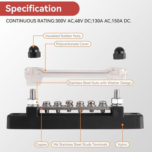 SsllZdq 6-Terminal Distribution Board busbar 6 Terminal Bus Bar Kit - 150A Bus Bar Block كتلة توزيع طرفية البطارية (زوج، أحمر وأسود) in Kuwait