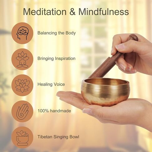 وعاء الغناء التبتي The7boX مقاس 3.54 بوصة، مصنوع يدويًا في نيبال بجودة التأمل واليوجا شقرا هدية العلاج الصوتي للاسترخاء للنساء (أسود) in Kuwait