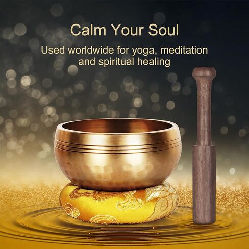 وعاء الغناء التبتي The7boX مقاس 3.54 بوصة، مصنوع يدويًا في نيبال بجودة التأمل واليوجا شقرا هدية العلاج الصوتي للاسترخاء للنساء (أسود) in Kuwait