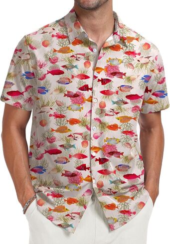 NUOKESASI Tropical Mens Shirt Hawaiian Short Sleeve Button Down Shirt Casual Summer Beach Shirt in Saudi Arabia
