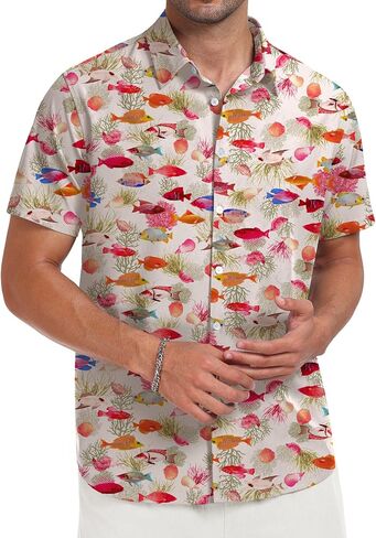 NUOKESASI Tropical Mens Shirt Hawaiian Short Sleeve Button Down Shirt Casual Summer Beach Shirt in Saudi Arabia
