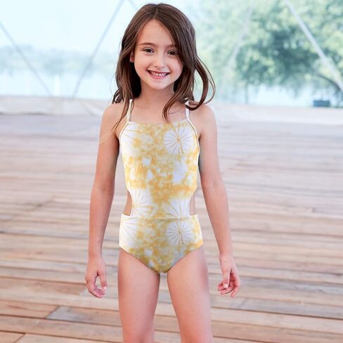 Girls One Piece Cut Out Swimsuits for Girls Tie Dye Bathing Suits Hawaiian Swimwear 3-16 Years in Kuwait