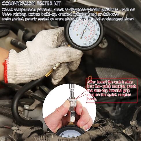 JIFETOR محرك ضغط اختبار قياس عدة اسطوانة اختبار الضغط أداة قياس 9PCS مجموعة مع محولات لاختبار الغاز الصغيرة محرك البنزين البنزين على السيارات دراجة نارية السيارات محرك خارجي الثلج in Kuwait