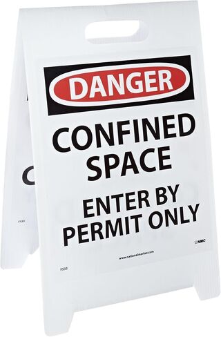 NMC FS33 Double Sided Floor Sign, Legend "DANGER - CONFINED SPACE CONFINED SPACE ENTER BY PERMIT ONLY", 12" Length x 20" Height, Coroplast, Black on White in Kuwait