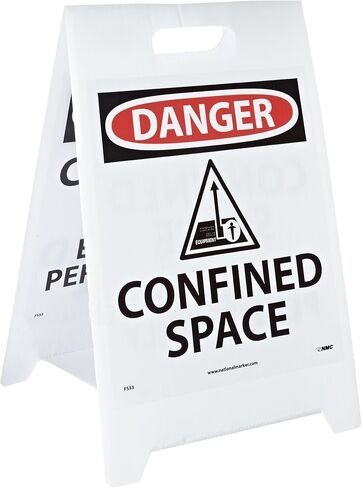 NMC FS33 Double Sided Floor Sign, Legend "DANGER - CONFINED SPACE CONFINED SPACE ENTER BY PERMIT ONLY", 12" Length x 20" Height, Coroplast, Black on White in Kuwait