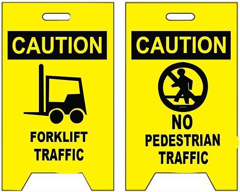 NMC FS34 Double Sided Floor Sign, Legend "CAUTION - FORKLIFT TRAFFIC NO PEDESTRIAN TRAFFIC" with Graphic, 12" Length x 20" Height, Coroplast, Black on Yellow in Saudi Arabia