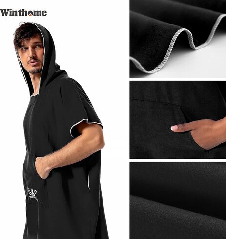 Winthome Surf Poncho Changing Towel Robe with Hood and Pocket,Changing Towel Poncho Quick Dry for Surfing Beach Swimming Outdoor Sports in Saudi Arabia