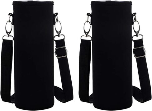 حقيبة حامل زجاجات المياه من سانكي، معزولة من النيوبرين 32 أونصة، غطاء حامل لزجاجة المياه مع حزام كتف قابل للتعديل مع مشبك معدني، عبوتان باللون الأسود (24-32 أونصة) in Kuwait