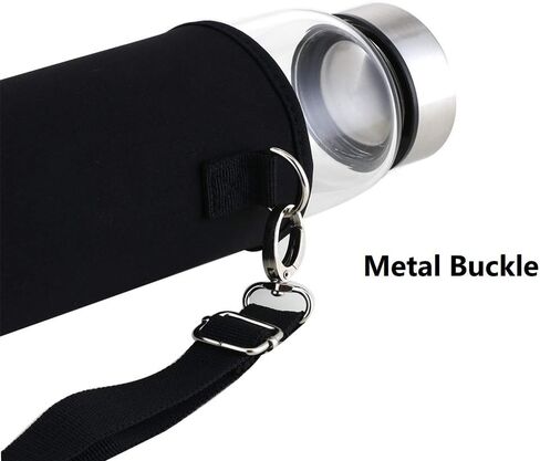 حقيبة حامل زجاجات المياه من سانكي، معزولة من النيوبرين 32 أونصة، غطاء حامل لزجاجة المياه مع حزام كتف قابل للتعديل مع مشبك معدني، عبوتان باللون الأسود (24-32 أونصة) in Kuwait