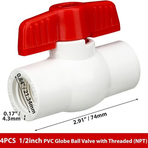 صمام كروي Hiboom PVC SCH40 NPT صمام كروي ملولب مع مقبض سهل التدوير، مصنف عند 150 رطل لكل بوصة مربعة، جدول 40 × خيط أنثى (20 قطعة، 3/4 بوصة) in Saudi Arabia