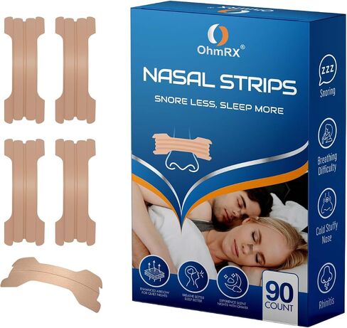 Ohmrx Nasal Strips for Snoring | Comfortable 90 Nose Strips for Breathing | Sensitive Skin Latex Free Nasal Strips for Sleeping Apnea | Nasal Congestion Relief | Stop Snoring | Improve Airflow in Saudi Arabia