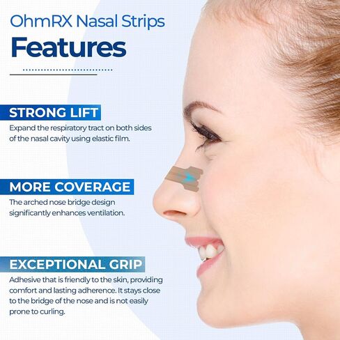 Ohmrx Nasal Strips for Snoring | Comfortable 90 Nose Strips for Breathing | Sensitive Skin Latex Free Nasal Strips for Sleeping Apnea | Nasal Congestion Relief | Stop Snoring | Improve Airflow in Saudi Arabia