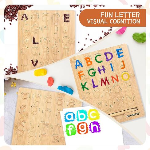 asweets الحروف الخشبية ممارسة المجلس، لوحات تتبع الأبجدية على الوجهين لكتابة ABC لعبة تعليمية لعبة أداة مونتيسوري الأطفال هدية لمرحلة ما قبل المدرسة 3 4 5 سنوات من العمر in Kuwait