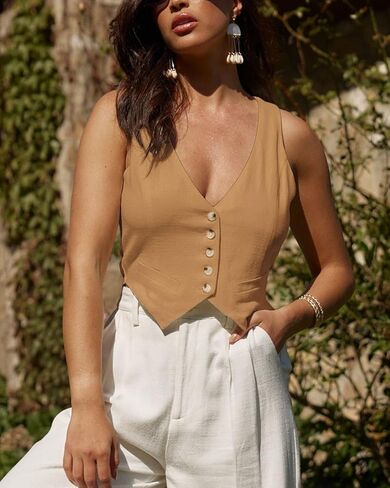 Mina Self Summer Linen Vest Women 2024 Sleeveless Lightweight V Neck Cropped Casual Office Corset Top Blazer Jacket Suit in Kuwait