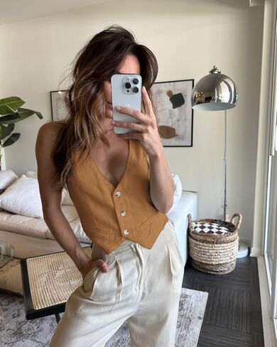 Mina Self Summer Linen Vest Women 2024 Sleeveless Lightweight V Neck Cropped Casual Office Corset Top Blazer Jacket Suit in Kuwait