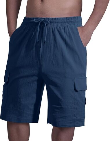 شورت Oymyakon الرجالي كاجوال برباط من القطن بخصر مطاطي للمشي شورت صيفي للشاطئ مع جيوب in Kuwait
