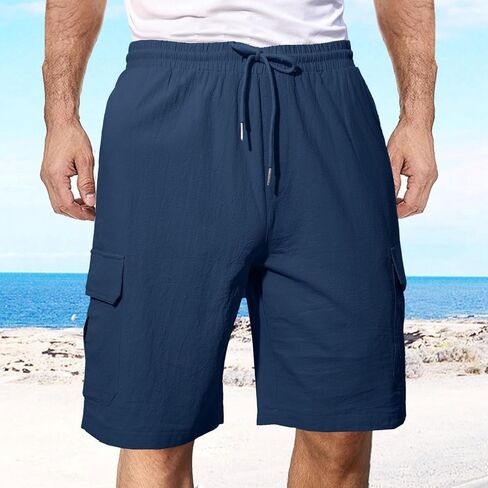 شورت Oymyakon الرجالي كاجوال برباط من القطن بخصر مطاطي للمشي شورت صيفي للشاطئ مع جيوب in Kuwait