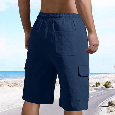 شورت Oymyakon الرجالي كاجوال برباط من القطن بخصر مطاطي للمشي شورت صيفي للشاطئ مع جيوب in Kuwait