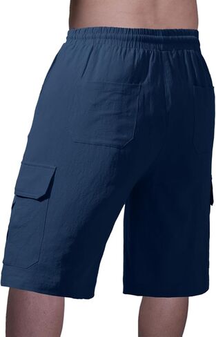 شورت Oymyakon الرجالي كاجوال برباط من القطن بخصر مطاطي للمشي شورت صيفي للشاطئ مع جيوب in Kuwait