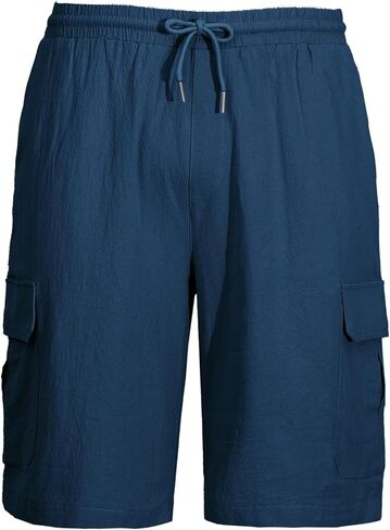 شورت Oymyakon الرجالي كاجوال برباط من القطن بخصر مطاطي للمشي شورت صيفي للشاطئ مع جيوب in Kuwait