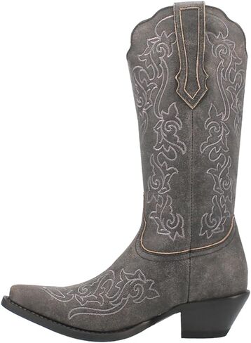 Dingo Womens Flirty N' Fun Embroidery Snip Toe Casual Boots Mid Calf Mid Heel 2-3" - Grey in Saudi Arabia