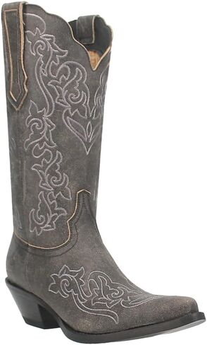 Dingo Womens Flirty N' Fun Embroidery Snip Toe Casual Boots Mid Calf Mid Heel 2-3" - Grey in Saudi Arabia