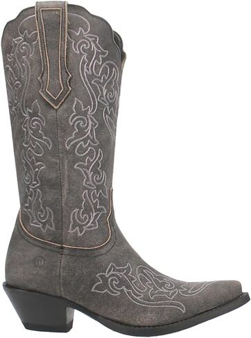 Dingo Womens Flirty N' Fun Embroidery Snip Toe Casual Boots Mid Calf Mid Heel 2-3" - Grey in Saudi Arabia