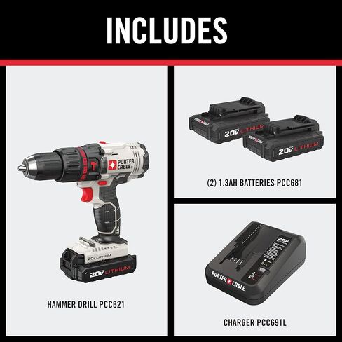 PORTER-CABLE 20V MAX Hammer Drill Kit, Compact, Cordless (PCC621LB) in Saudi Arabia