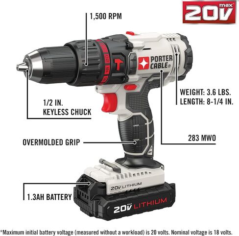 PORTER-CABLE 20V MAX Hammer Drill Kit, Compact, Cordless (PCC621LB) in Saudi Arabia