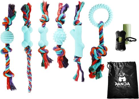 Panda Products - Premium Dog Chew Toy Set | 6-Piece Chew Toys with Poop Bag with Dispenser & Included Storage Bag for Hours of Fun and Convenience in Saudi Arabia